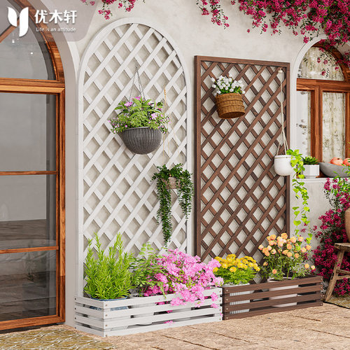 防腐木爬藤花箱隔断栅栏网格花架