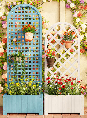 防腐木花箱隔断围栏户外庭院木制网格栅栏楼顶花园装饰花盆爬藤架