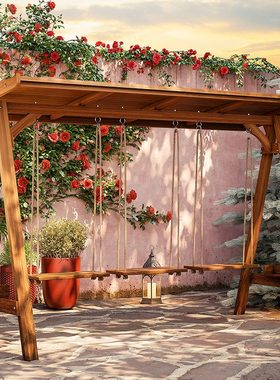 防腐木室外儿童实木秋千户外木质吊椅庭院子荡秋千幼儿园摇椅坐板