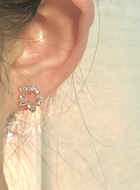 镂空星星耳钉小众设计感耳环甜美玫瑰金粉耳饰时尚百搭星形配饰