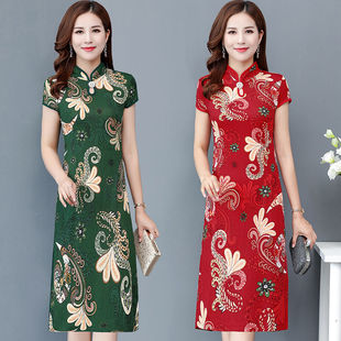 2020新款 改良旗袍针织连衣裙女夏季 气质中国风复古修身 显瘦中长裙
