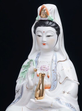 客厅家用观世音摆件工艺品吉祥佛阁陶瓷南海白玉观音菩萨佛像