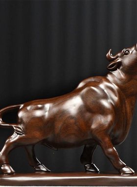 木雕福牛生肖摆件实木雕刻玄关摆设办公酒柜商务书架开业工艺饰品