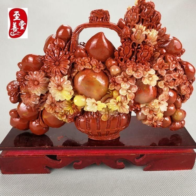 芙蓉石一蓝富贵花篮观赏石摆件玉石福建寿山石雕