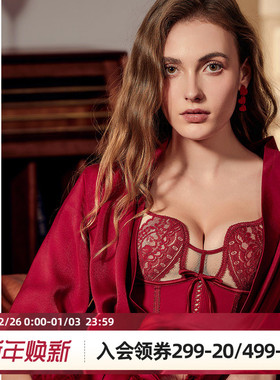 梧桐本色红色文胸性感蕾丝薄模杯聚拢舒适收副乳内衣拾悦WN85220