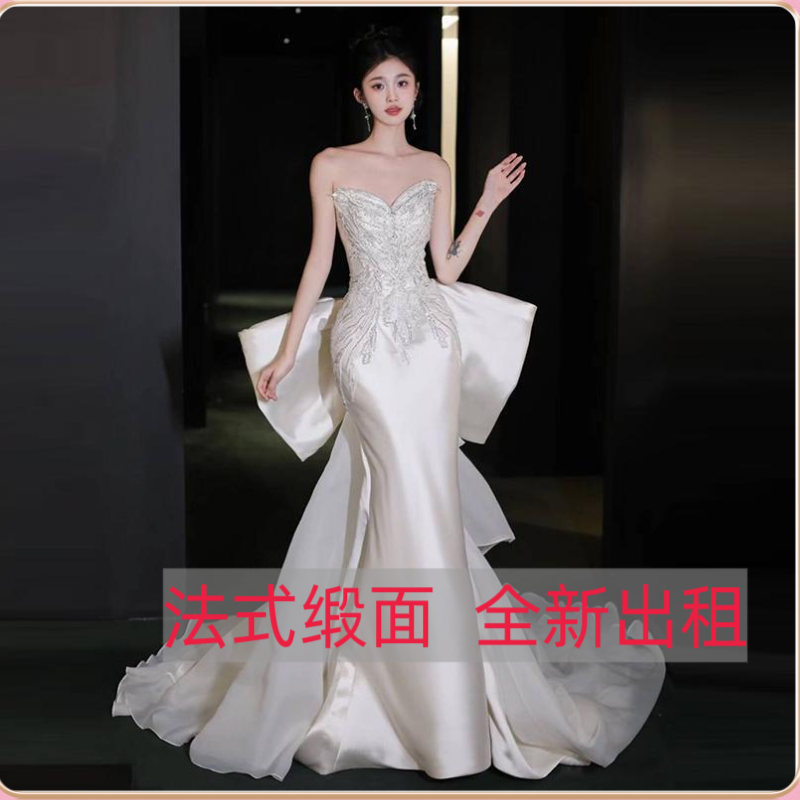 出租赁法式抹胸小个子鱼尾缎面轻婚纱礼服2025新款高级感迎宾主纱