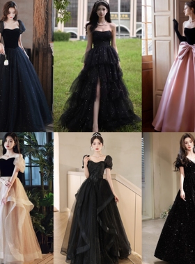 出租黑色2025秋冬晚礼服高级感小众轻奢高端宴会亮片主持成人礼服