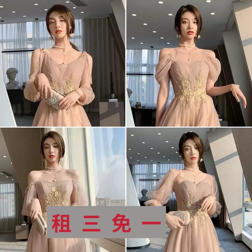 出租赁2026新款系列伴娘服姐妹礼服宴会生日晚礼服修身绑带网纱女