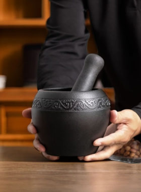 天然乌金石石臼捣蒜器手工家用臼