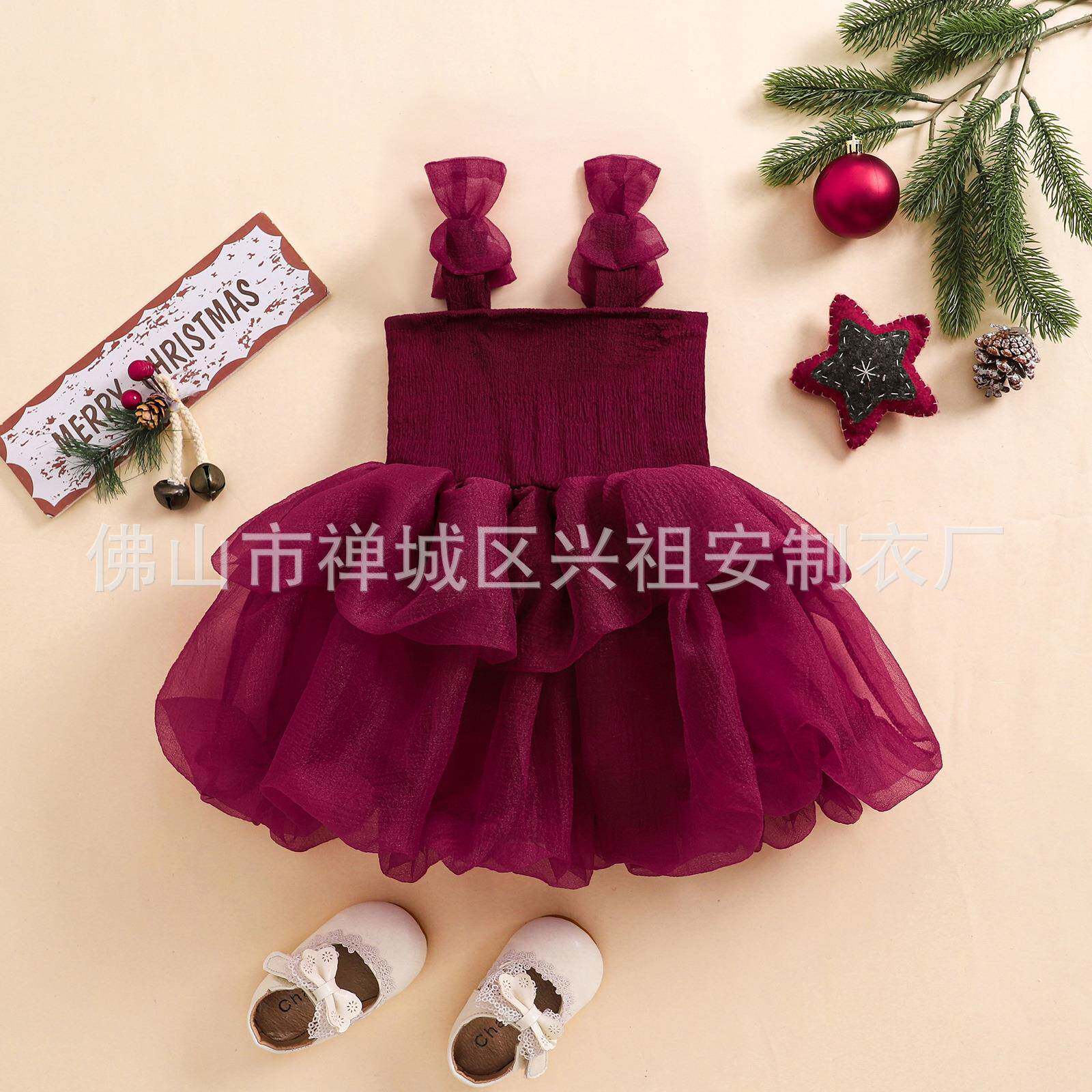 秋季新品儿童圣诞节裙子小女孩吊带蓬蓬裙连衣裙宝宝裙