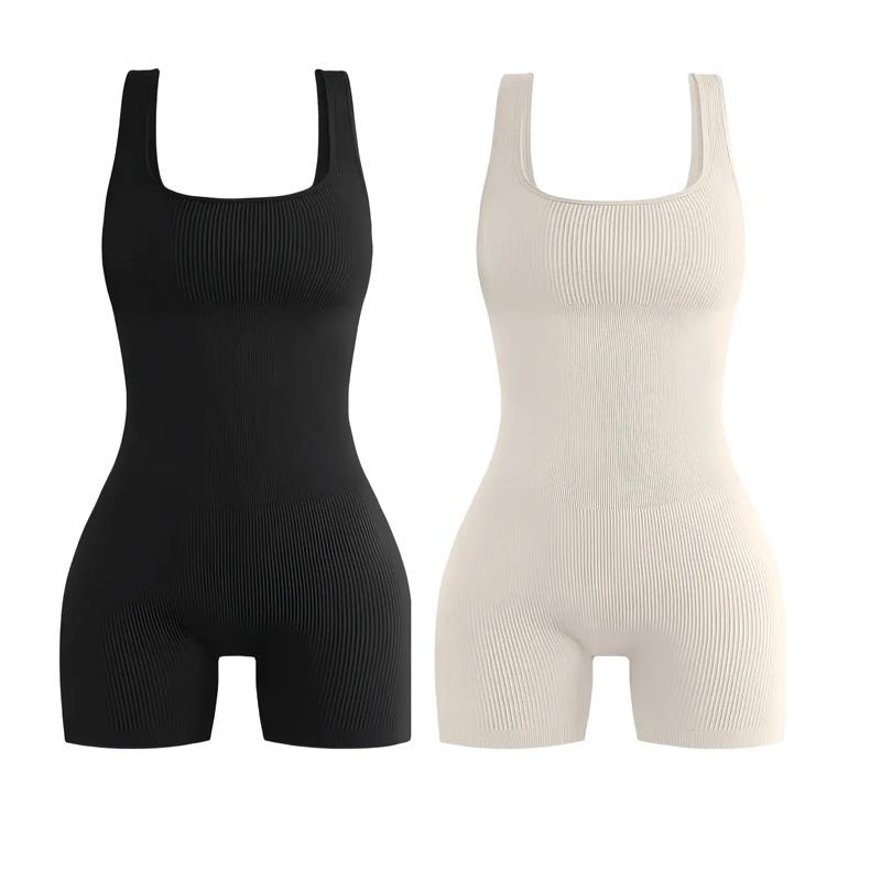 新品欧美无缝背心连体衣女高弹紧身瑜伽服提臀美背运动健身服短款