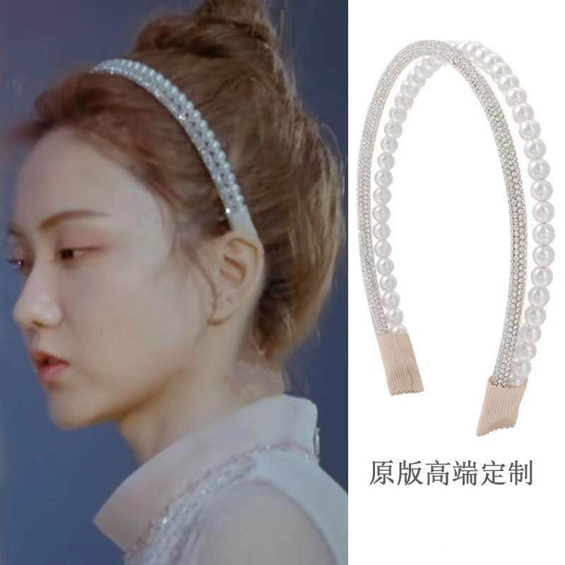 温柔杀法式复古气质简约双层头箍发箍卡镶珍珠水钻防滑甜美压发