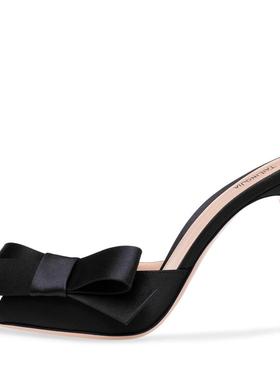 欧美女士黑色沙丁布超高跟凉鞋拖鞋穆勒鞋成都时装女鞋厂家跨境直