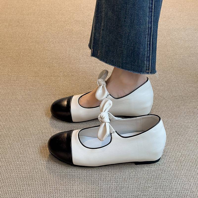 芭蕾舞鞋女外穿蝴蝶结女小香单鞋拼色女圆头复古平底浅口百搭