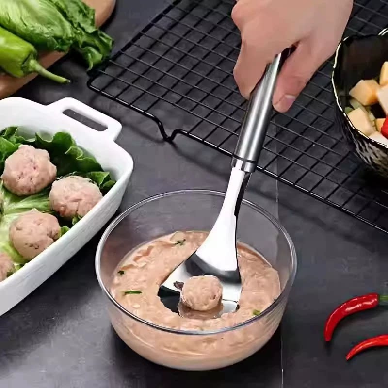 不锈钢压肉丸勺子神器家用挤肉丸子制作器炸圆子模具挖勺器鱼丸勺