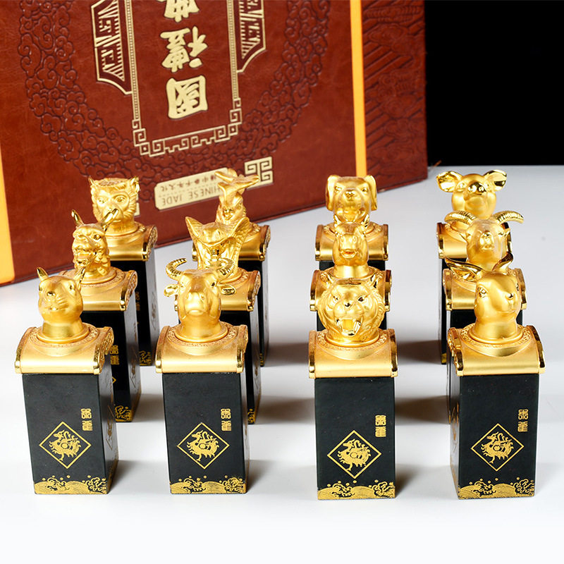 高档和田玉十二生肖宝玺印章金镶玉签名刻章商务礼品兽首玉玺礼品