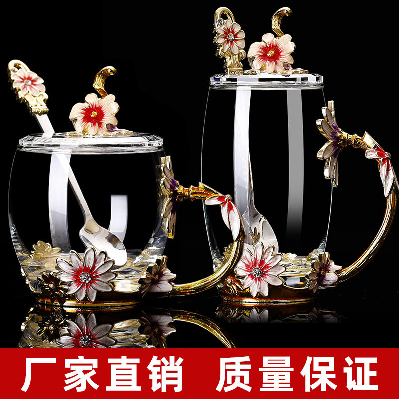 耐热防烫欧式圆形珐琅彩水杯定制