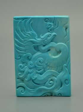 原矿蓝色绿松石朱雀雕刻挂件