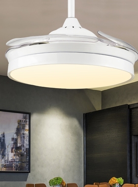 宸居可自动收缩网红吊扇灯家用客带吊灯厅饭厅黑白北欧超薄电风扇