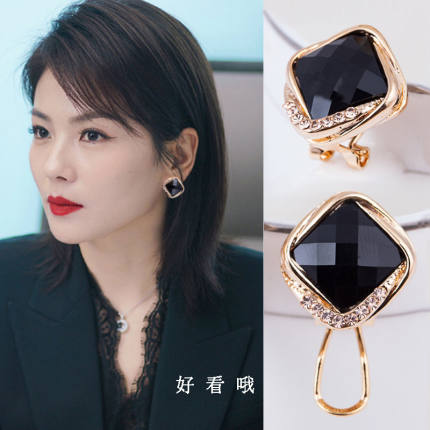 刘涛同款耳环女s925纯银针气质网红黑耳饰时尚耳坠职场新款潮耳钉