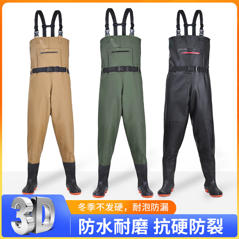 加厚捕抓鱼连体雨裤出口品质半身防水下水裤皮叉男士双护膝路亚裤