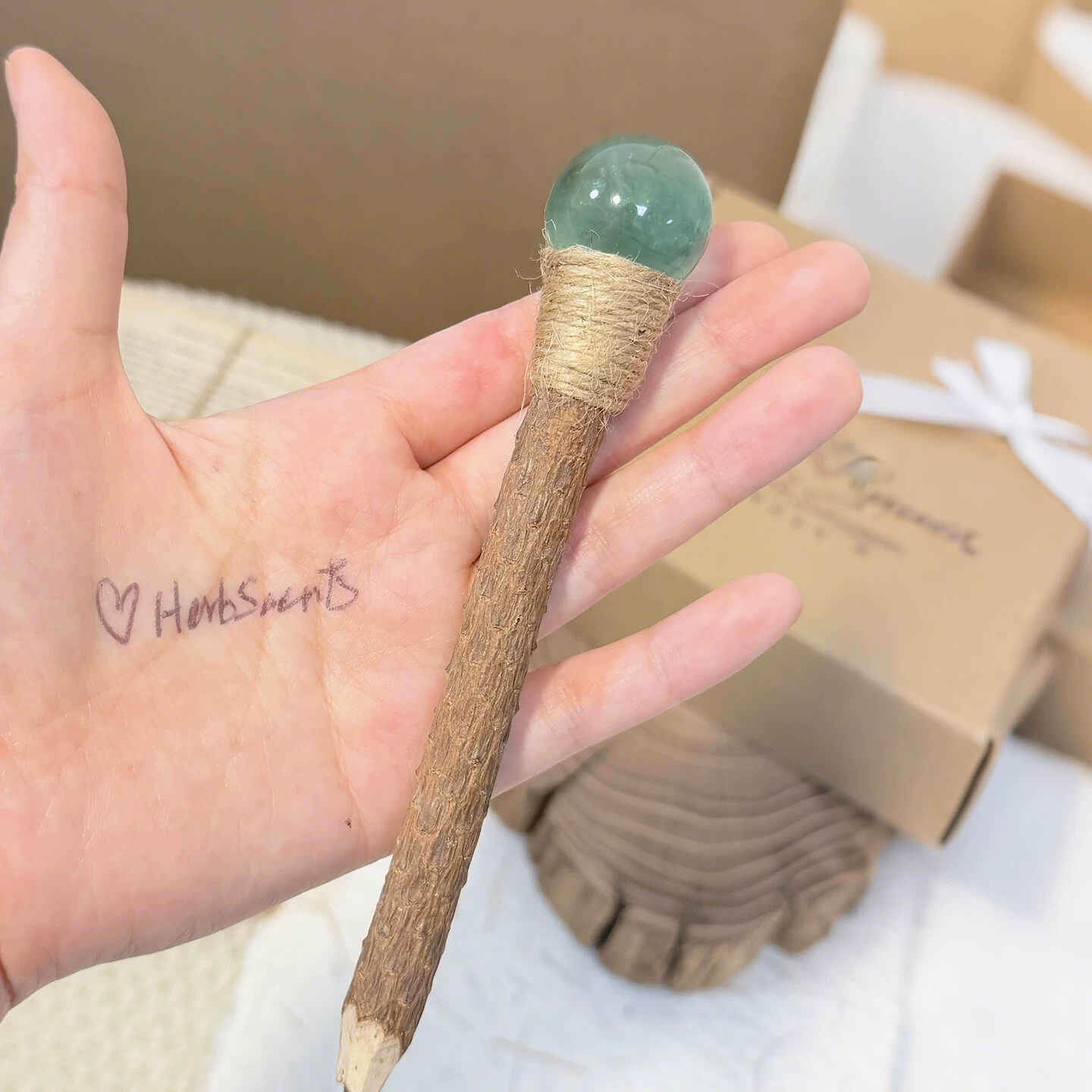 魔法水晶笔！天然水晶原石圆珠笔环保木质水晶工艺品权杖签字笔