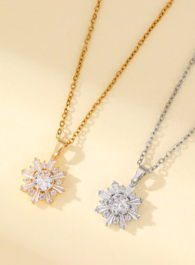 项链女雪花锁骨链简约时尚吊坠饰品钛钢项链不掉色情人节项链礼物