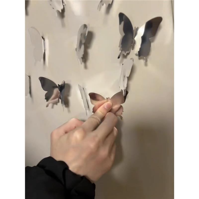 光影蝴蝶墙3d立体墙贴PET镜面蝴蝶太阳花卧室客厅婚庆节日装饰DIY