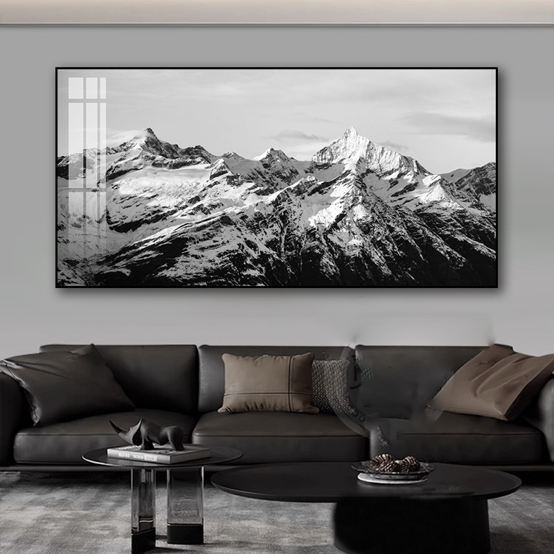 黑白灰摄影作品装饰画客厅沙发背景墙背有靠山梅里雪山风景挂画