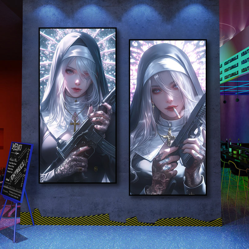 音乐餐吧酒馆赛博朋克清吧酒吧装饰画哥特暗黑风主题电竞酒店挂画