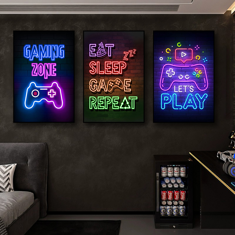 电竞酒店公寓主机游戏装饰画网咖网吧背景墙挂画电竞房led发光画