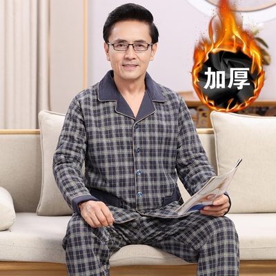 全棉纯棉爸爸睡衣 2025新款 冬厚家居服加厚中老年男老年人男款仿