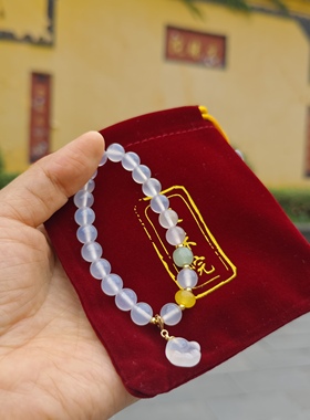 文殊院白玛瑙手串猫爪吊坠8mm直径文殊院街直发