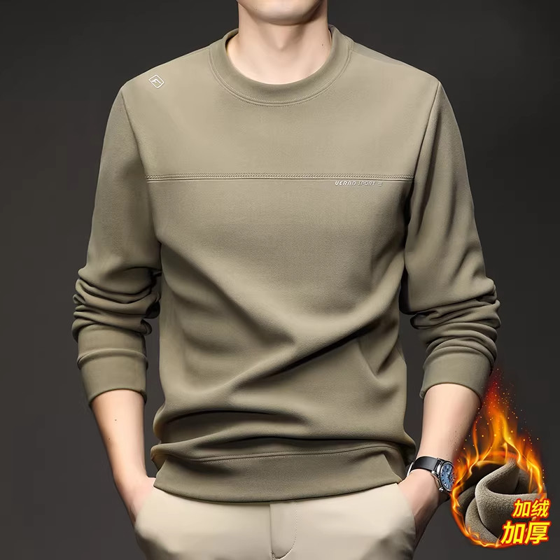 【露露酱NN】加绒加厚卫衣男圆领保暖长袖打底衫2025冬季新款