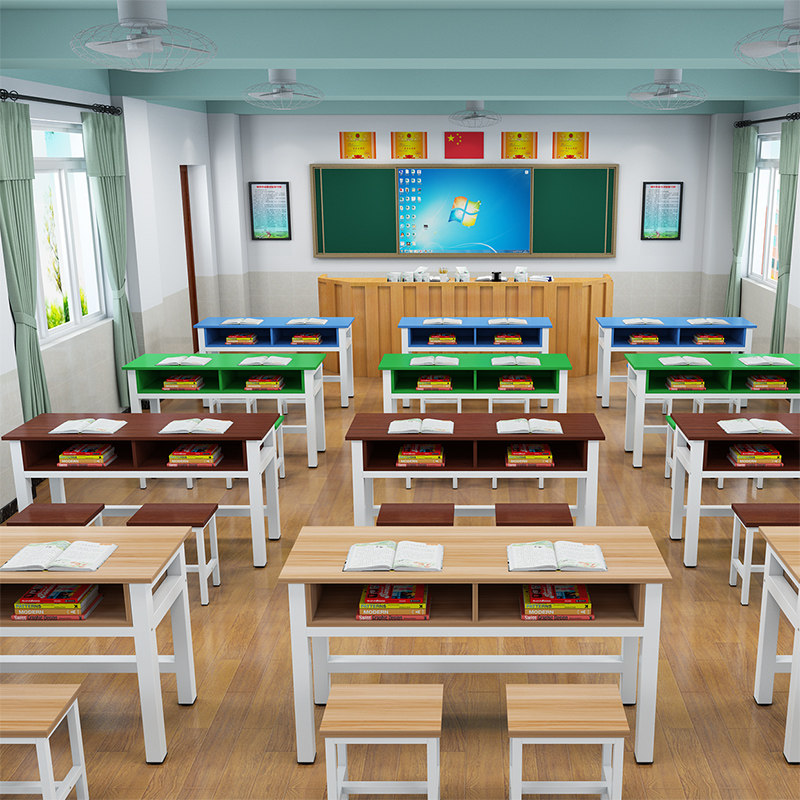 儿童小学生双人课桌椅简易学校教室培训桌辅导班补习班写字桌双层