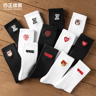 袜子原创刺绣KANYE辍学熊男女士潮袜白色夏季 毛巾底长筒运动棉袜