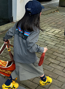 现货童装男童秋装长袖t恤宝宝2026新款女童洋气户外灰色打底衫潮