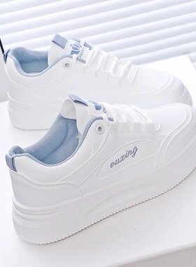 品牌厚底松糕小白鞋女2025新款春秋白色小个子内增高运动板鞋