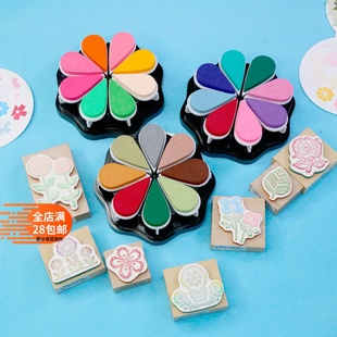 花瓣印台 8色水滴可抽拉单色使用多色印台手帐橡皮章手指画印泥