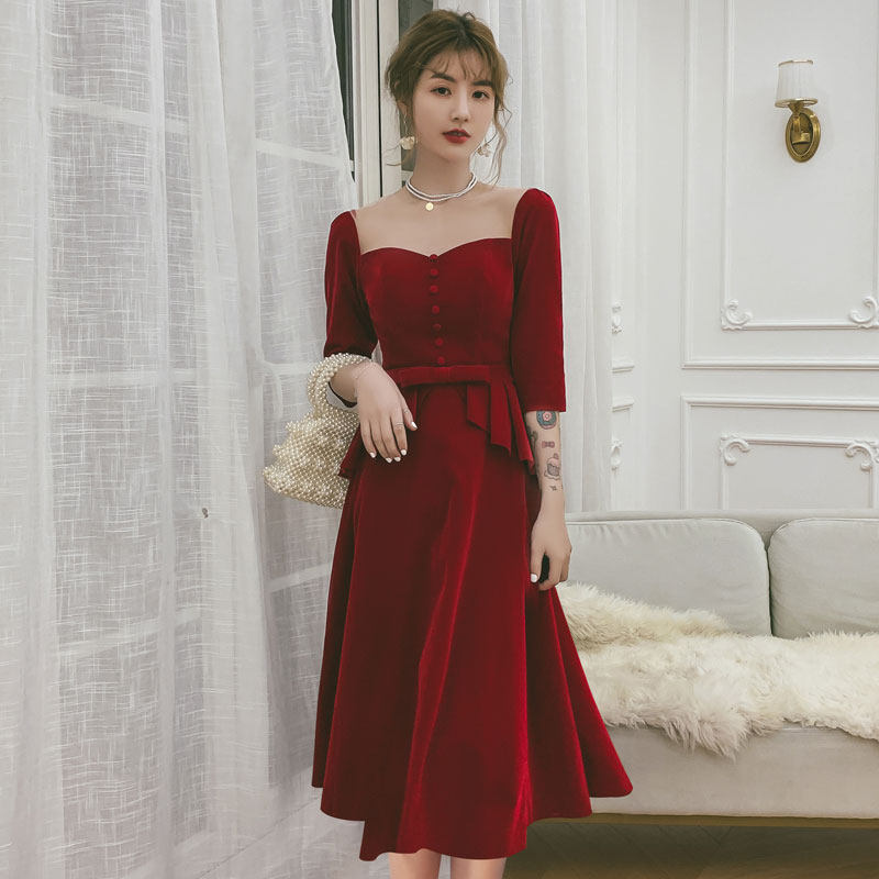 新款服2021新款长袖酒红色订婚连衣裙平时可穿结P婚晚礼服回门200|ruв категории Женская одежда, Cвадебные платья, платье/вечернее платье - от Buy2taobao.com для оказания профессиональной услуги покупки агента Taobao