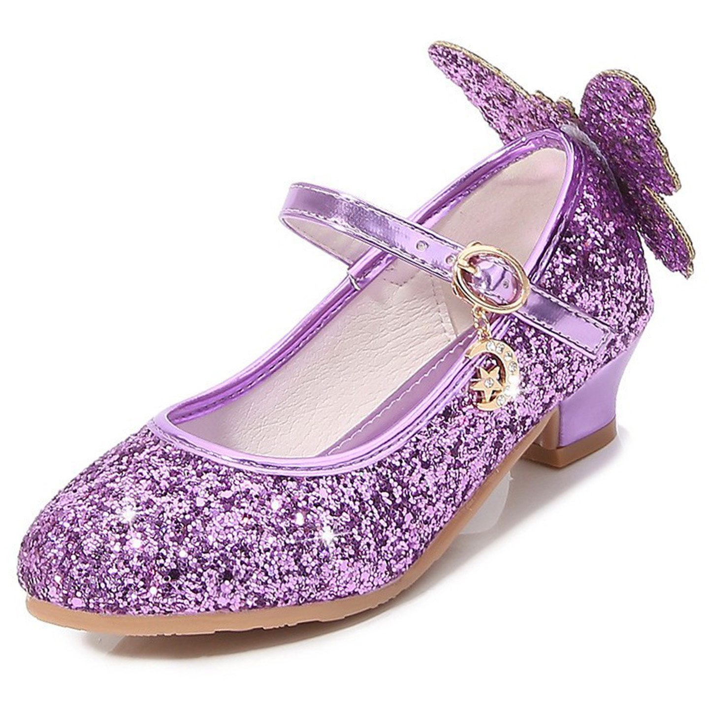 叶罗丽高跟鞋儿童26紫色公主鞋叶罗丽女童皮鞋仙女鞋配裙子水晶鞋