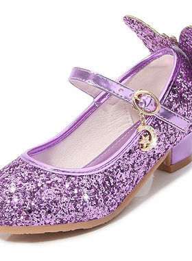 叶罗丽高跟鞋儿童26紫色公主鞋叶罗丽女童皮鞋仙女鞋配裙子水晶鞋