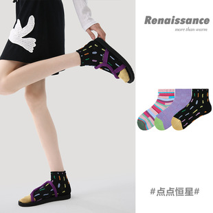 Renaissance原创女袜夏季几何图案短袜薄款透气条纹低帮船袜子女