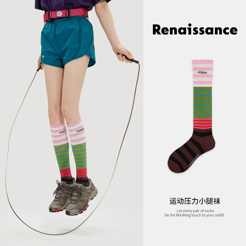 Renaissance微压薄款瑜伽运动压力袜跑步跳绳健身小腿肌能长筒袜