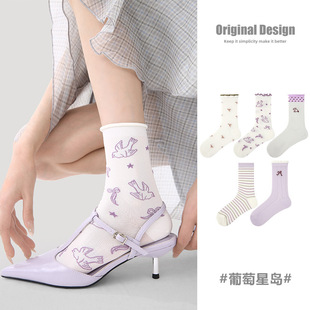 OriginalDesign春夏薄款 花边插画韩系百搭透气网眼卡丝袜 短袜个性