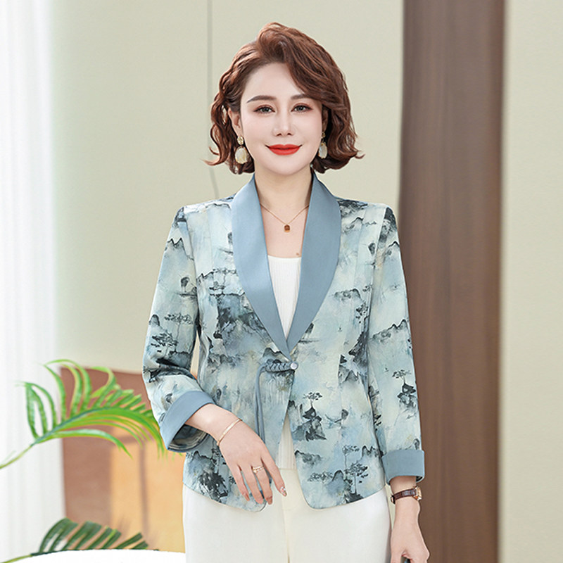 妈妈春装洋气西装外套女新款中老年春秋时尚薄款小西服新中式上衣图片