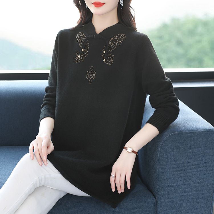 梵猫2025新款针织衫女中老年妈妈装大牌立领复古中国风
