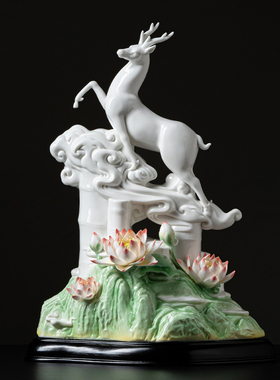 夫己纯手工陶瓷一路祥和中式摆件德化陶瓷卧室客厅玄关餐厅摆件