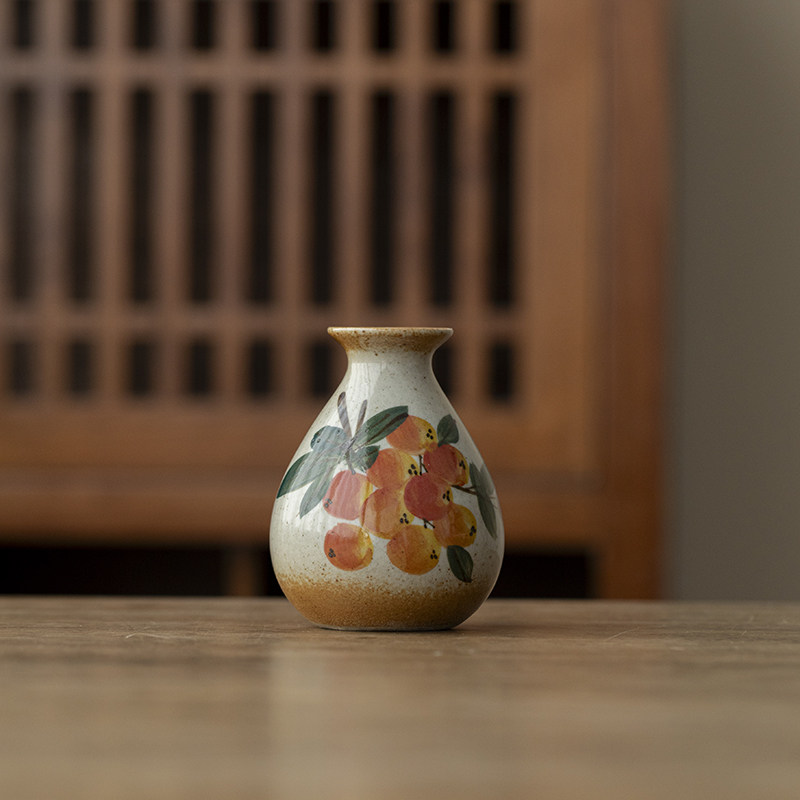 陶瓷手绘小花瓶水培景德镇花器柴烧小水缸复古老陶泥陶罐家居摆件