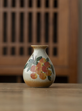 陶瓷手绘小花瓶水培景德镇花器柴烧小水缸复古老陶泥陶罐家居摆件